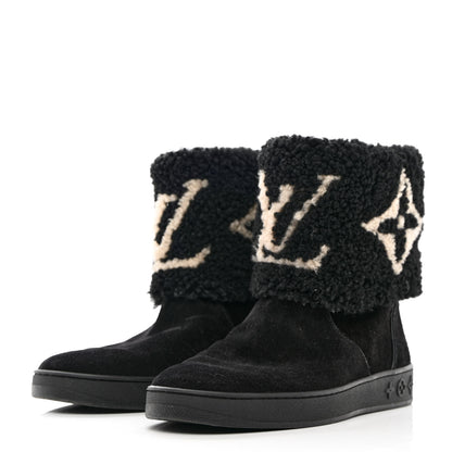 Louis Vuitton Suede Calfskin Shearling Snowdrop Flat Ankle Boot 37 Black 3 of 14