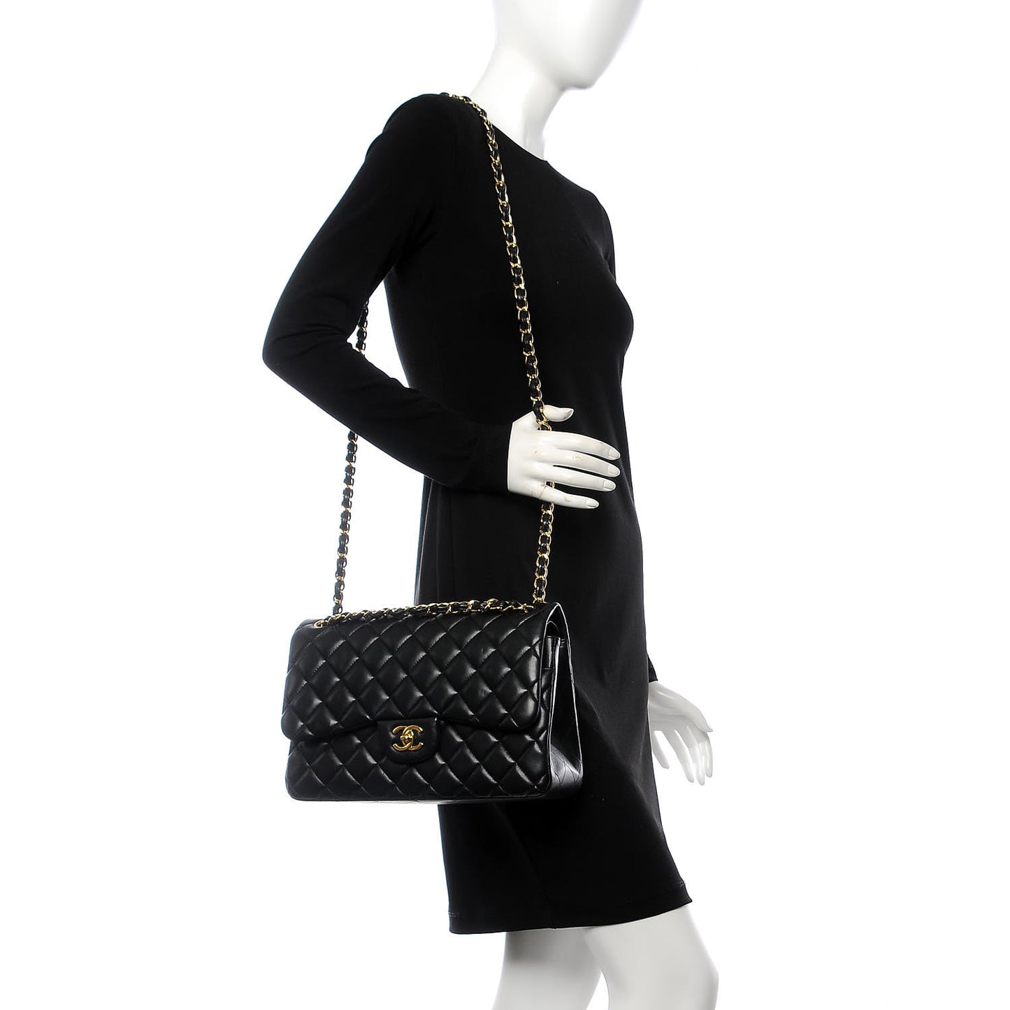 Lambskin Quilted Jumbo Double Flap Black