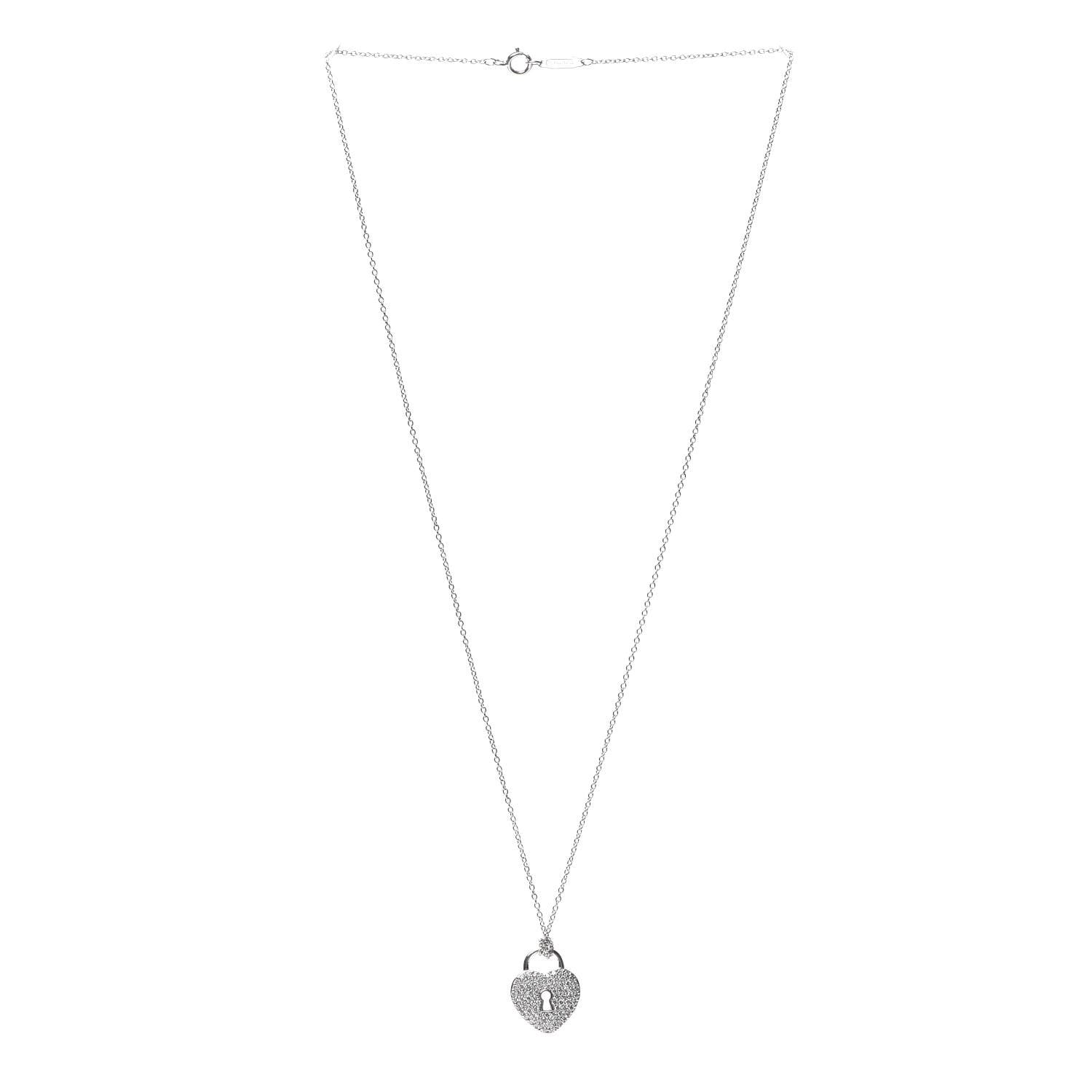 Tiffany 18K White Gold Platinum Diamond Medium Heart Lock Pendant Necklace 3 of 5