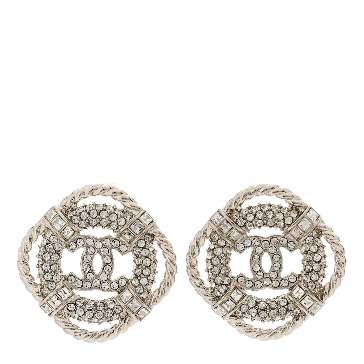 Crystal CC Lifesaver Earrings Silver