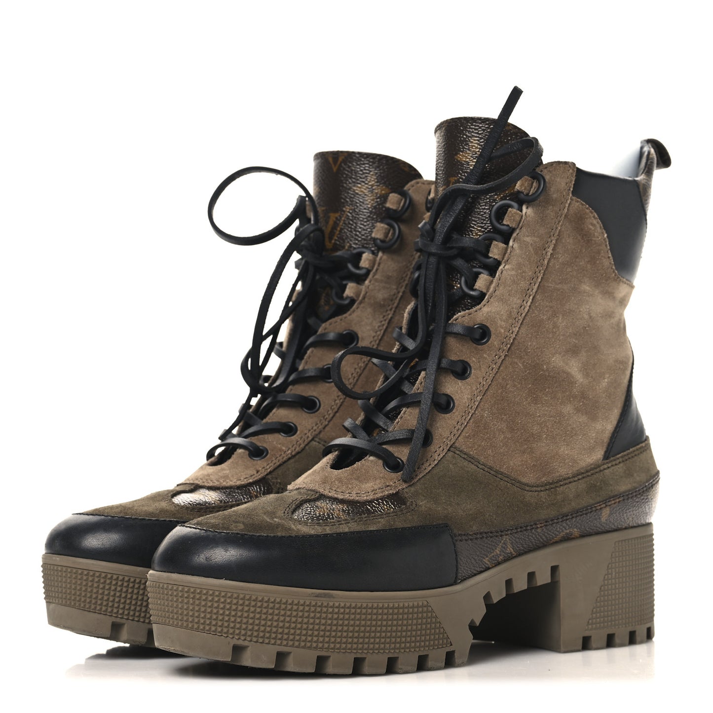 Suede Calfskin Monogram Laureate Platform Desert Boots 38.5 Taupe