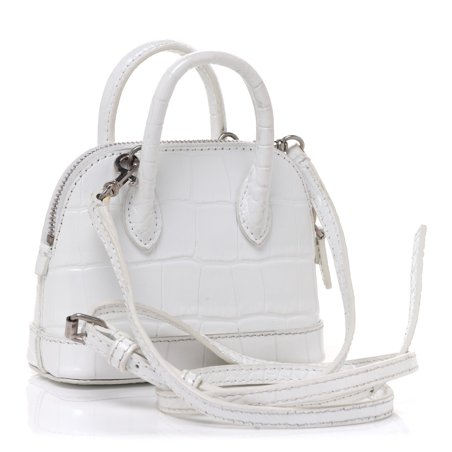 Balenciaga Calfskin Logo Crocodile Embossed Mini Ville Top Handle Bag White Black 3 of 7