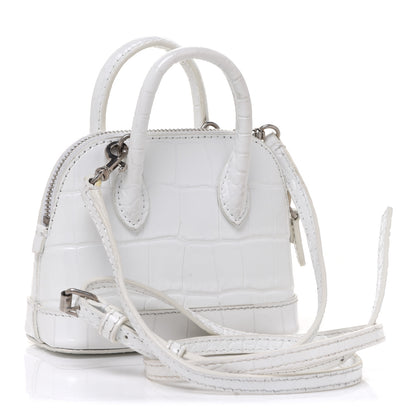 Balenciaga Calfskin Logo Crocodile Embossed Mini Ville Top Handle Bag White Black 3 of 7