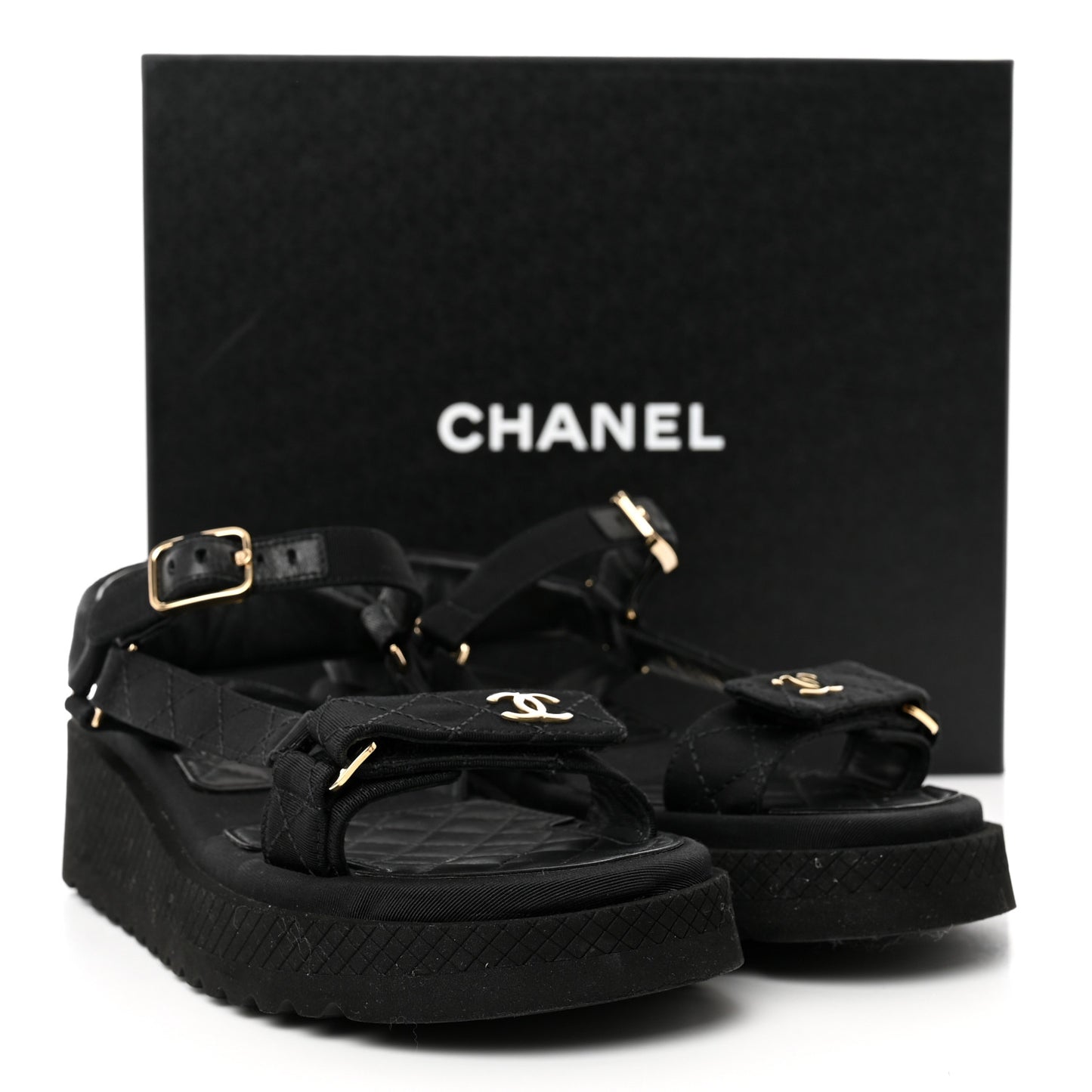 Grosgrain Quilted CC Logo Platform Sandals 36 Black