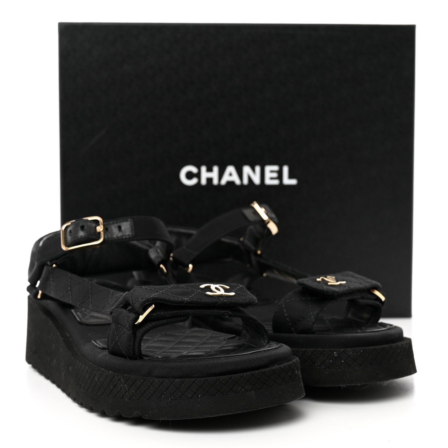 Chanel Grosgrain Quilted CC Logo Platform Sandals 36 Black 9 of 9