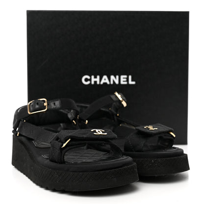 Chanel Grosgrain Quilted CC Logo Platform Sandals 36 Black 9 of 9