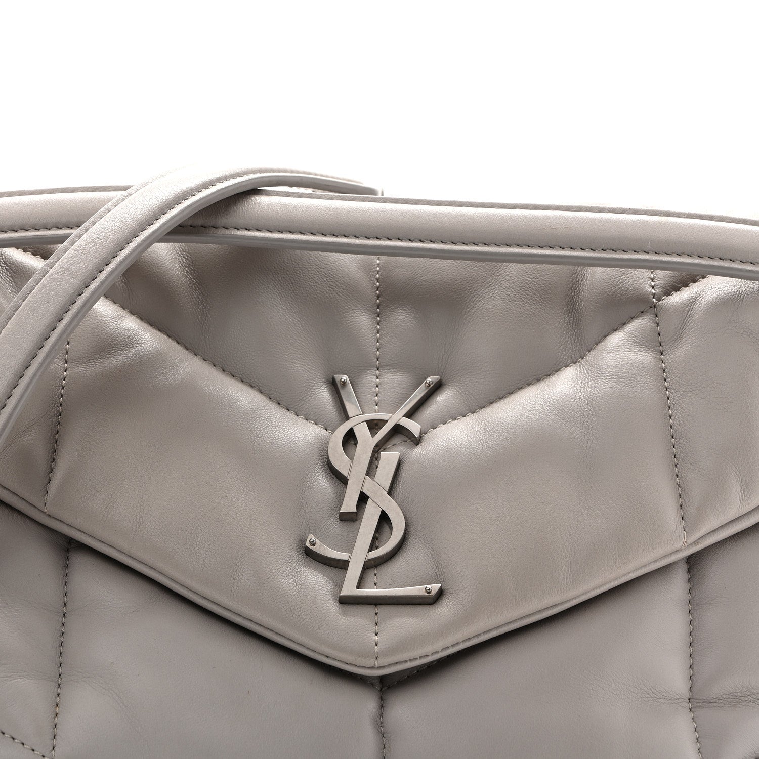 Saint Laurent Lambskin Quilted Medium Loulou Puffer Monogram Chain Satchel Blanc Vintage 8 of 15