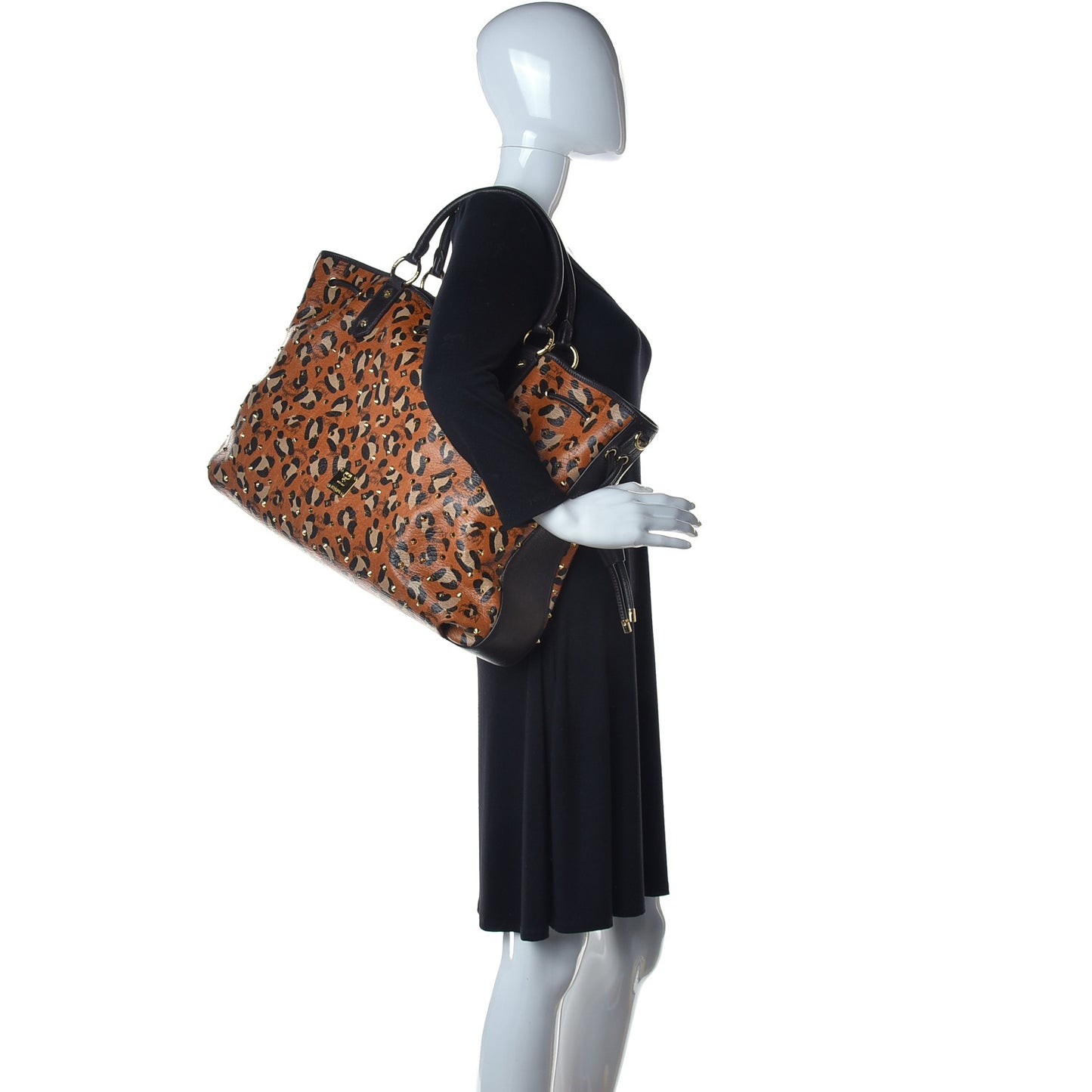 Visetos Leopard Print Large Drawstring Shoulder Bag Cognac