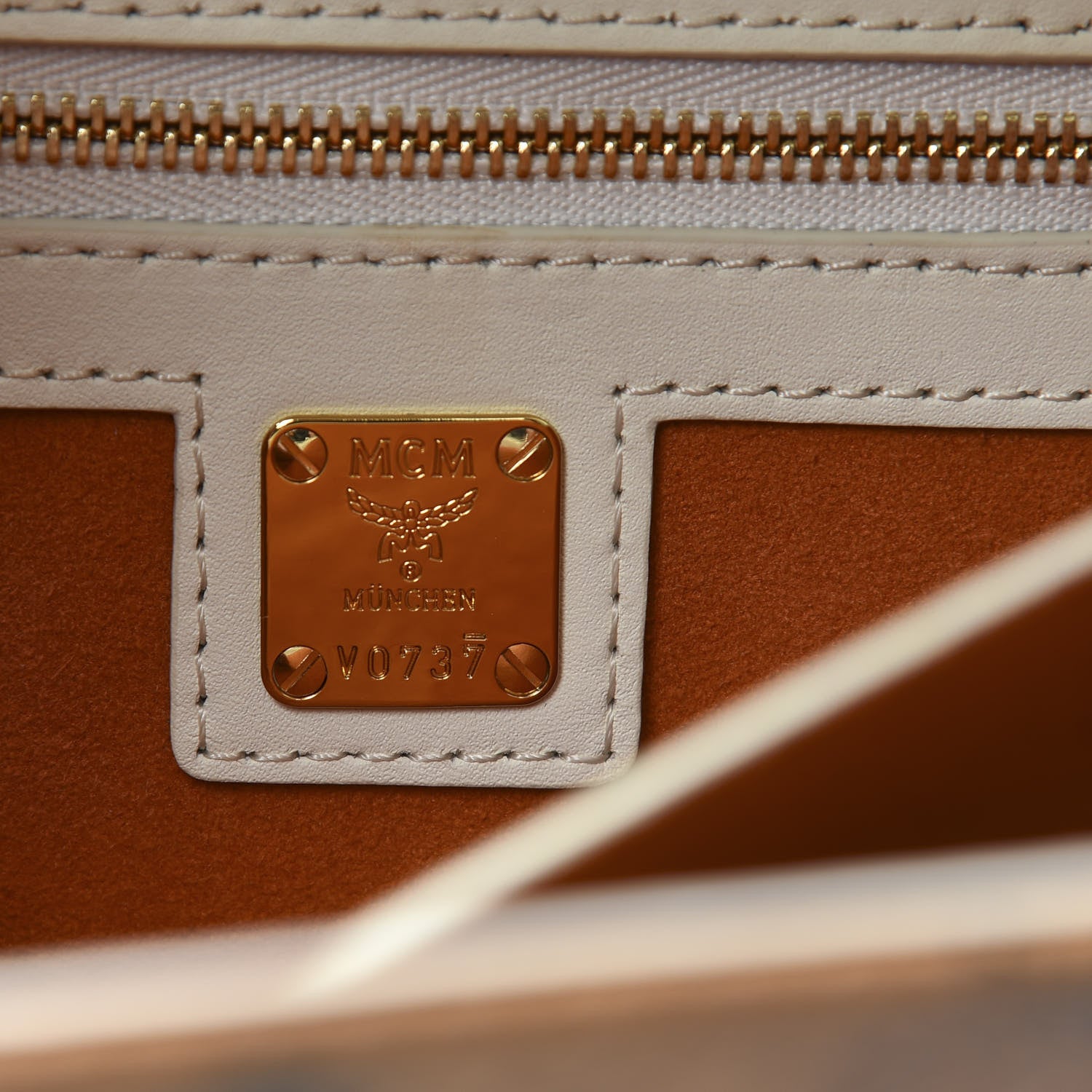 MCM Visetos Calfskin Small Patricia Crossbody Bag Cognac White 6 of 9