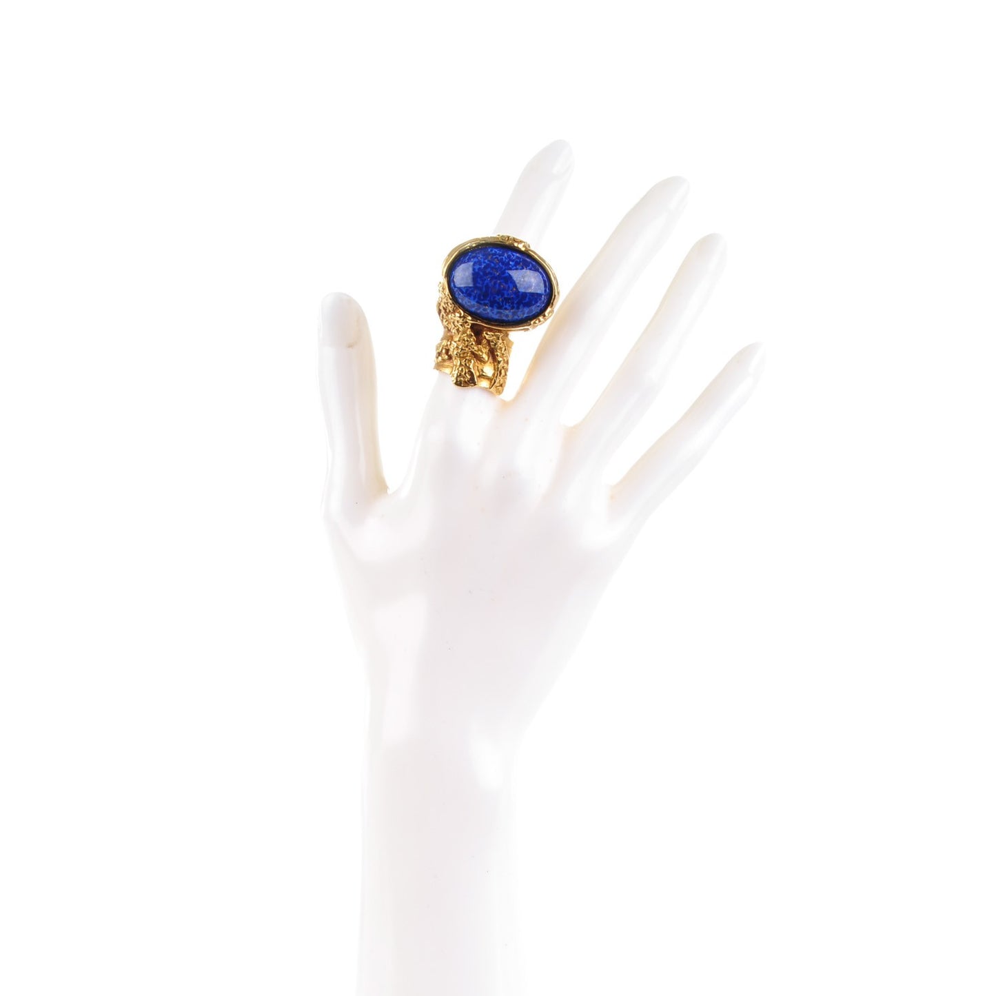 Glass Cabochon Arty Ovale Ring 5 Gold Lapis