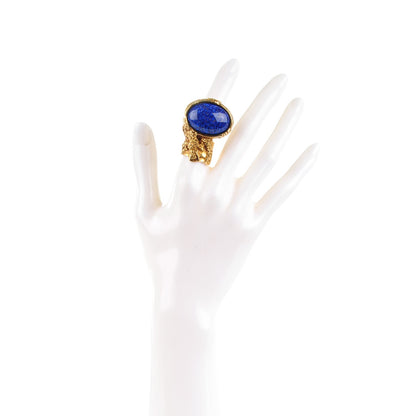Saint Laurent Glass Cabochon Arty Ovale Ring 5 Gold Lapis 2 of 4