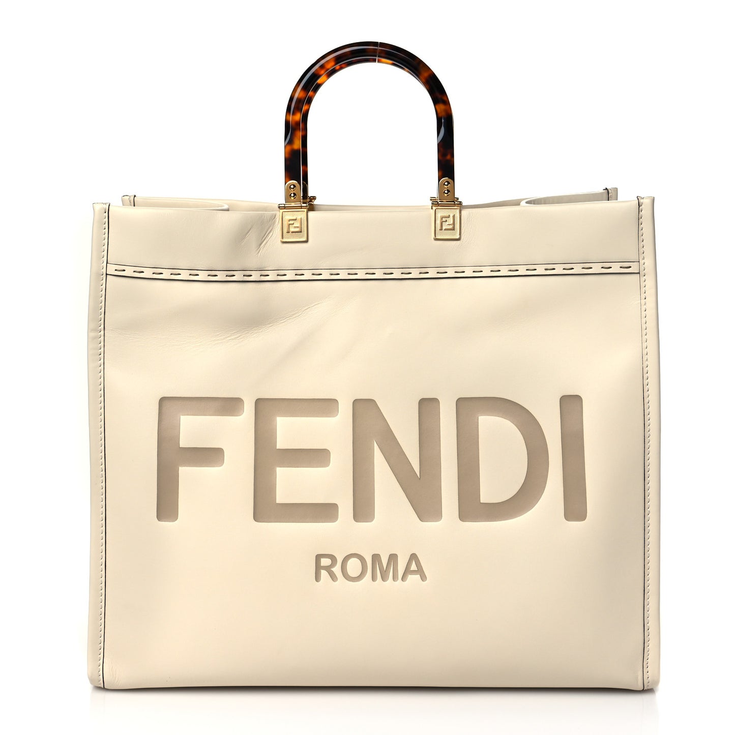 Vitello King Plexiglass Logo Embossed Large Fendi Sunshine Shopper Tote White Ice