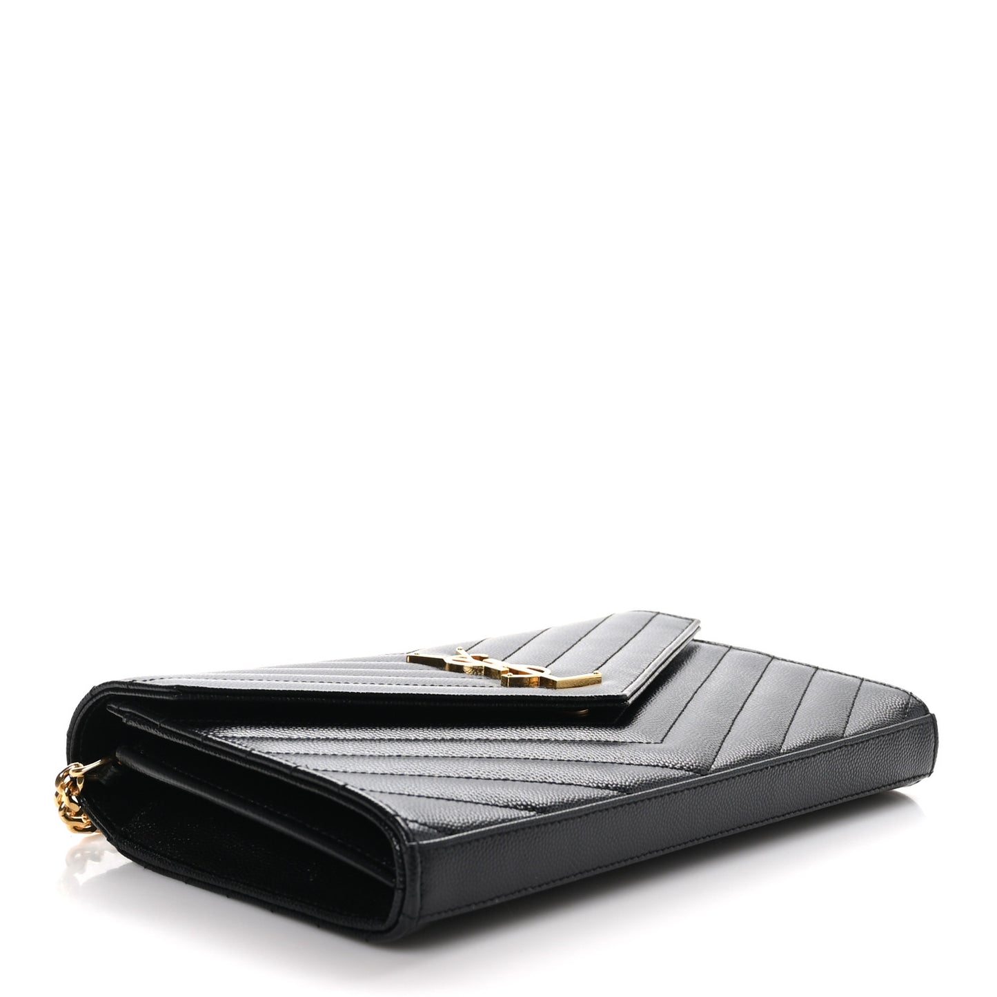 Grain De Poudre Matelasse Chevron Monogram Chain Wallet Black