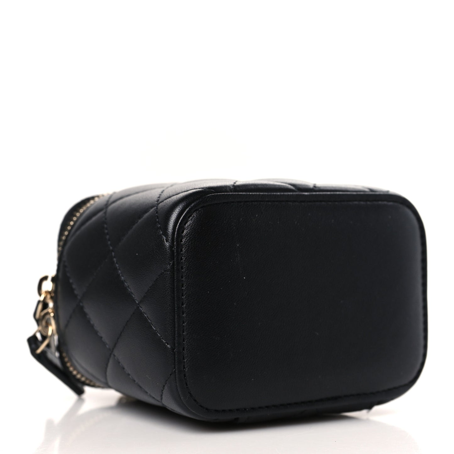 Lambskin Quilted Mini Vanity Case With Pearl Chain Black