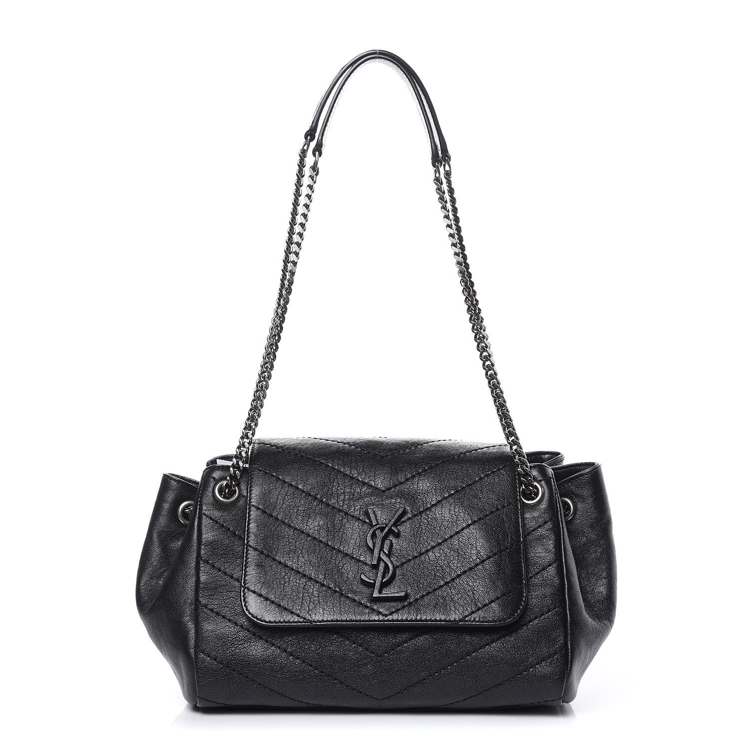 Saint Laurent Pebbled Lambskin Chevron Monogram Small Nolita Black 1 of 9