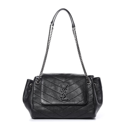 Saint Laurent Pebbled Lambskin Chevron Monogram Small Nolita Black 1 of 9