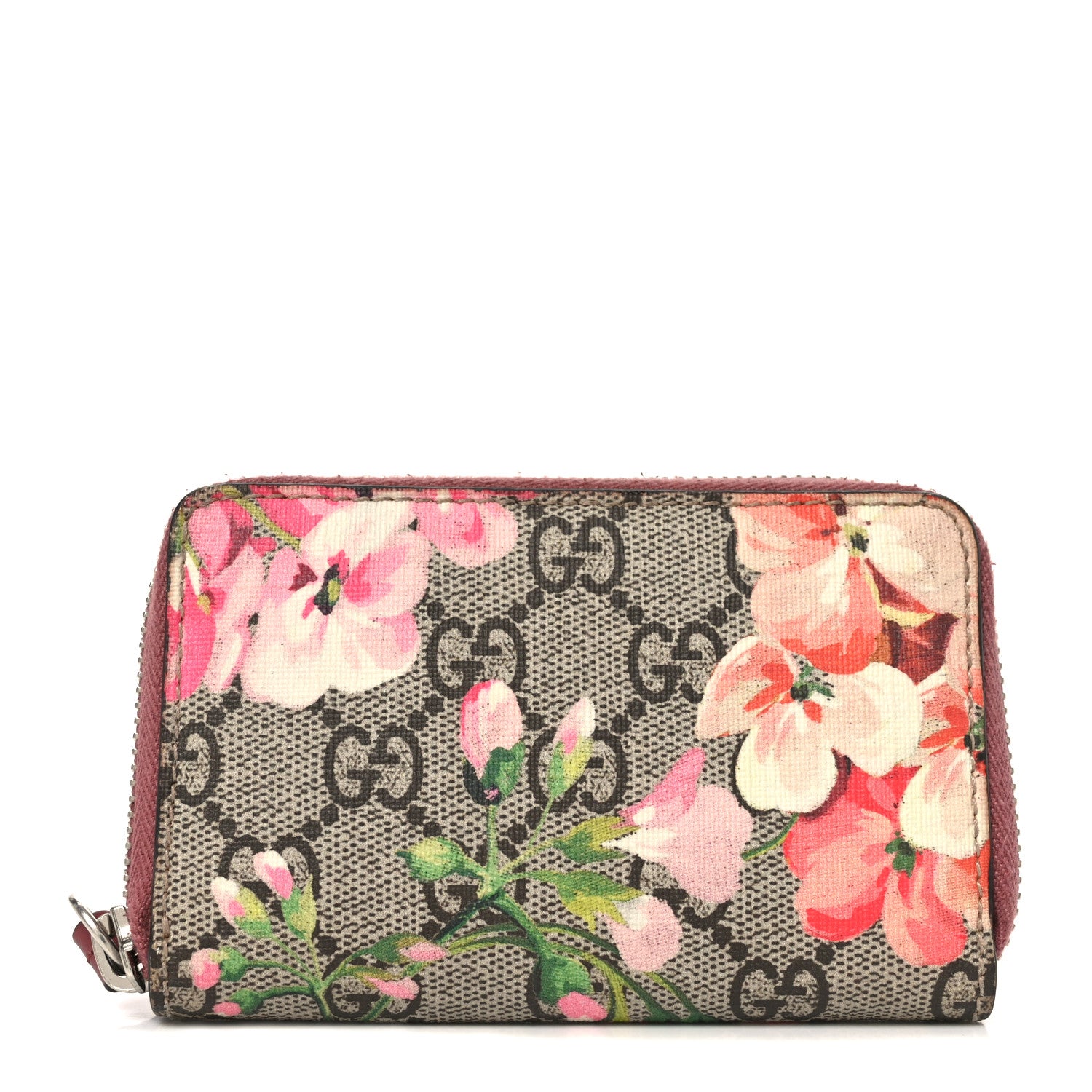 Gucci GG Supreme Monogram Blooms Zip Around Card Case Wallet Beige Multicolor Dry Rose 1 of 6
