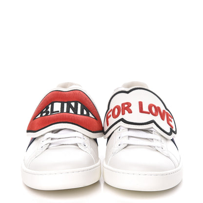 Gucci Calfskin Ayers Blind For Love Embroidered Womens Ace Sneakers 35.5 White 2 of 13