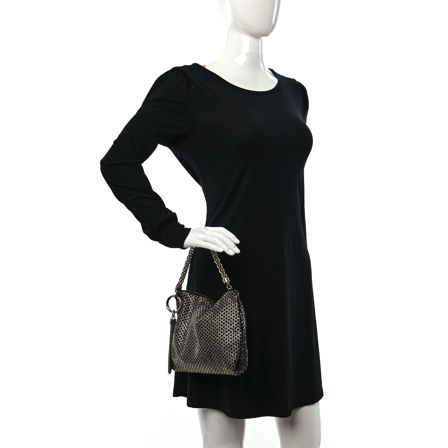 Suede Crystal Callie Tassel Shoulder Bag Silver