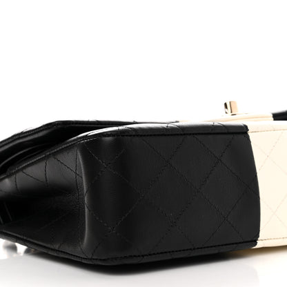 Chanel Lambskin Quilted Medium Double Flap Black White 9 of 11