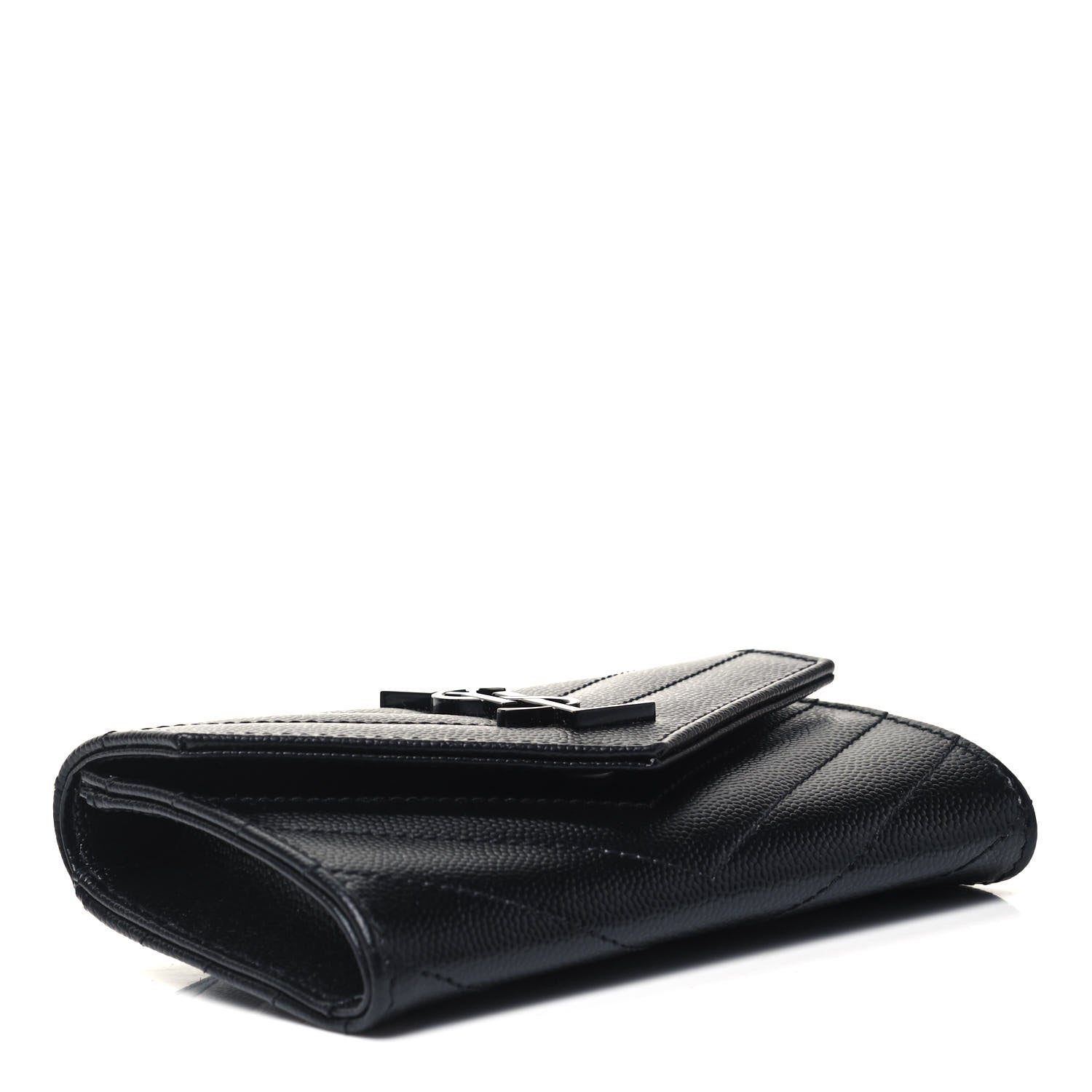 Saint Laurent Grain De Poudre Matelasse Chevron Small Monochrome Monogram Envelope Wallet Black 4 of 9