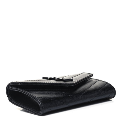 Saint Laurent Grain De Poudre Matelasse Chevron Small Monochrome Monogram Envelope Wallet Black 4 of 9