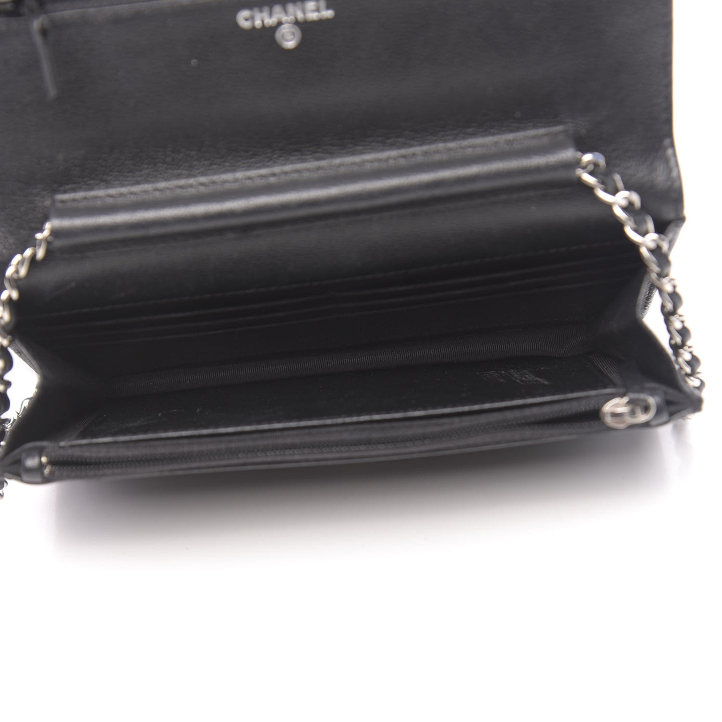 Grained Calfskin Quilted CC Box Wallet On Chain WOC Black