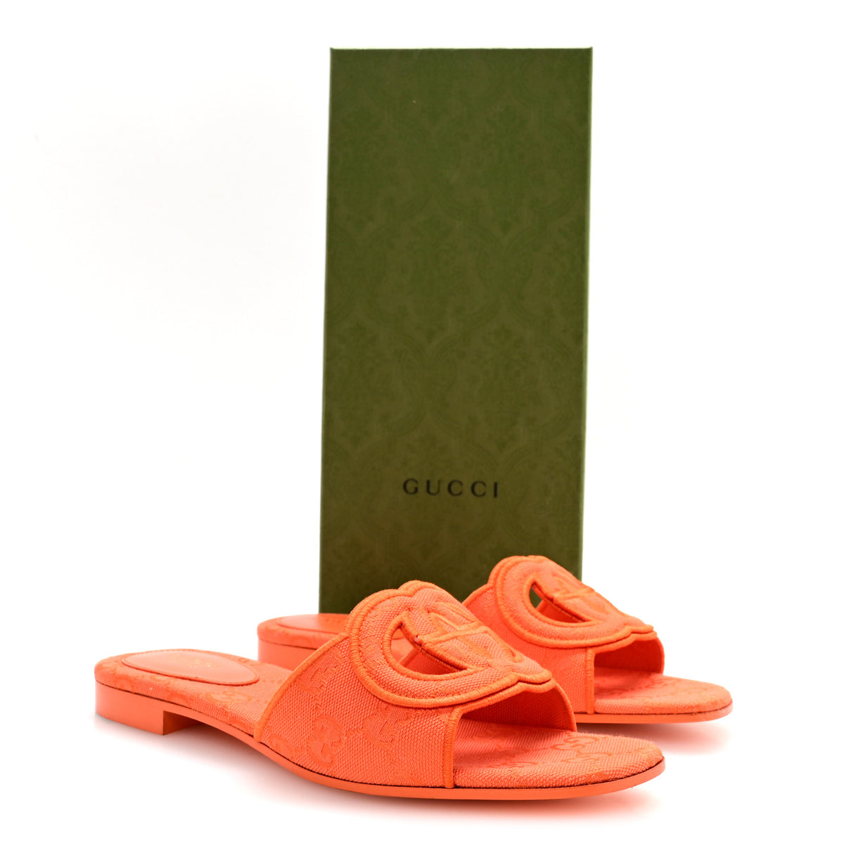 GG Canvas Interlocking G Cut Out Slide Sandals 37 Orange