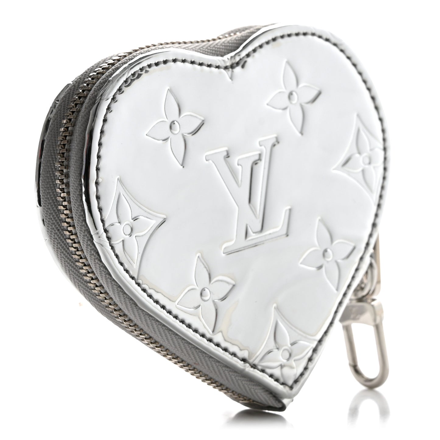 Monogram Mirror Heart Coin Purse Silver