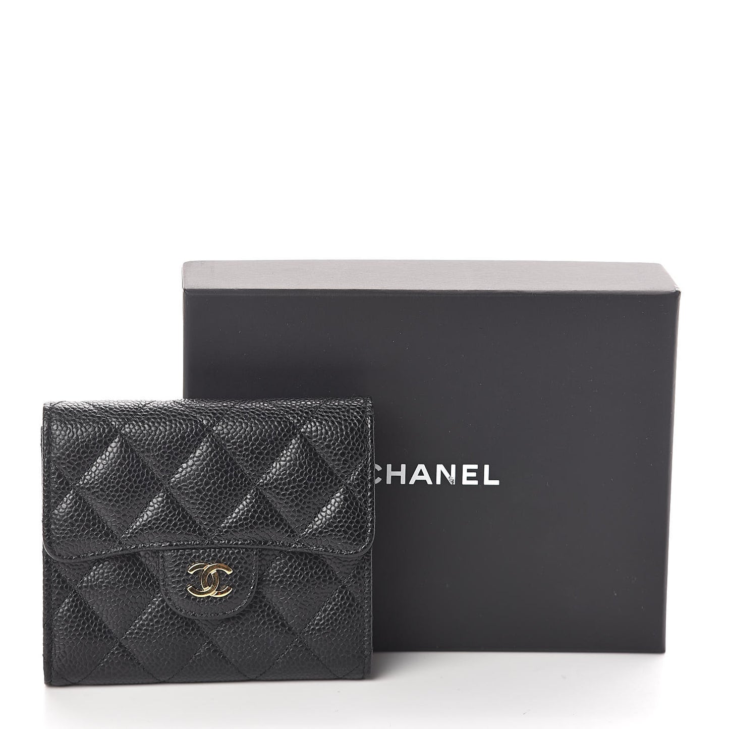 Caviar Quilted Compact Flap Wallet Black