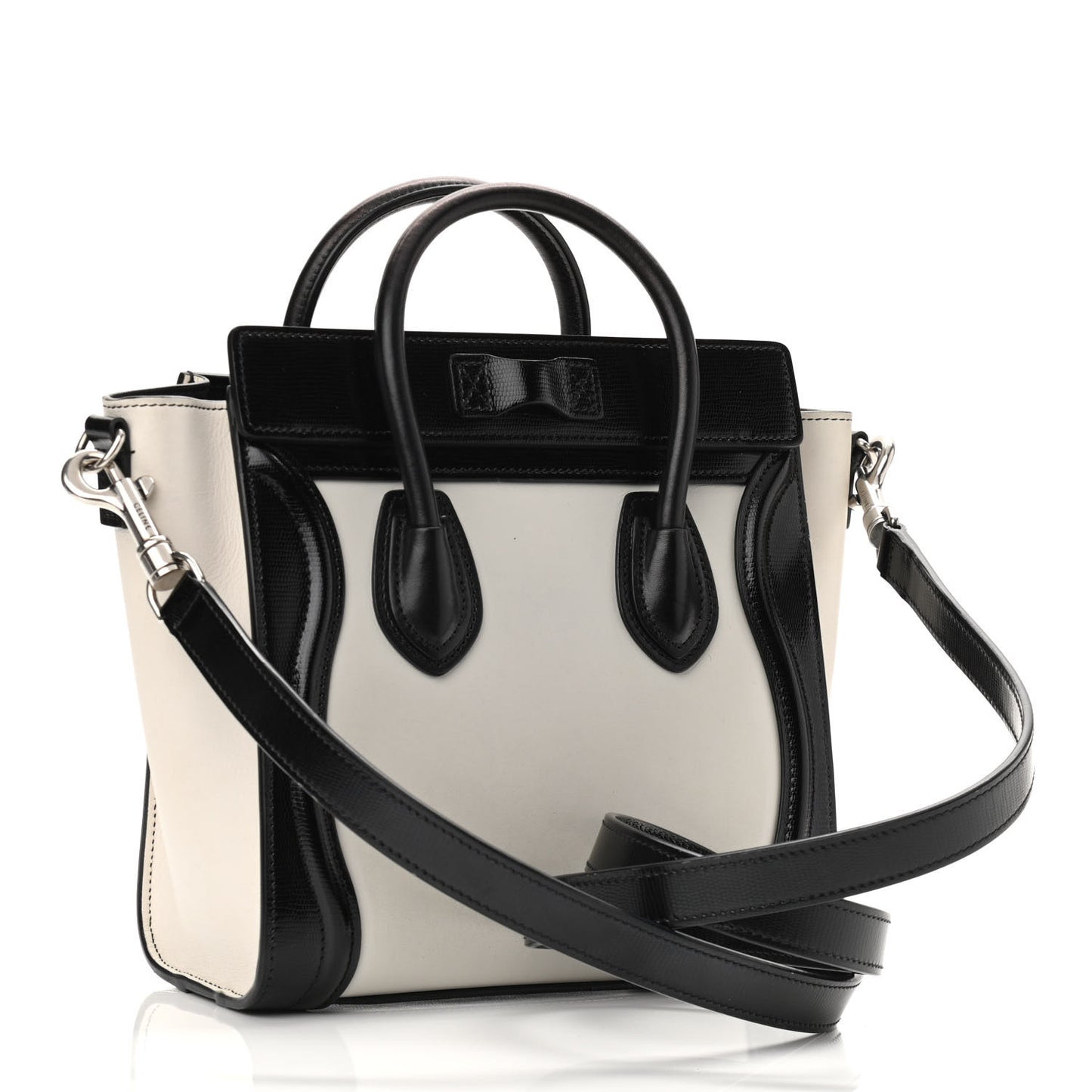 Smooth Calfskin Lizard Embossed Nano Luggage White Black