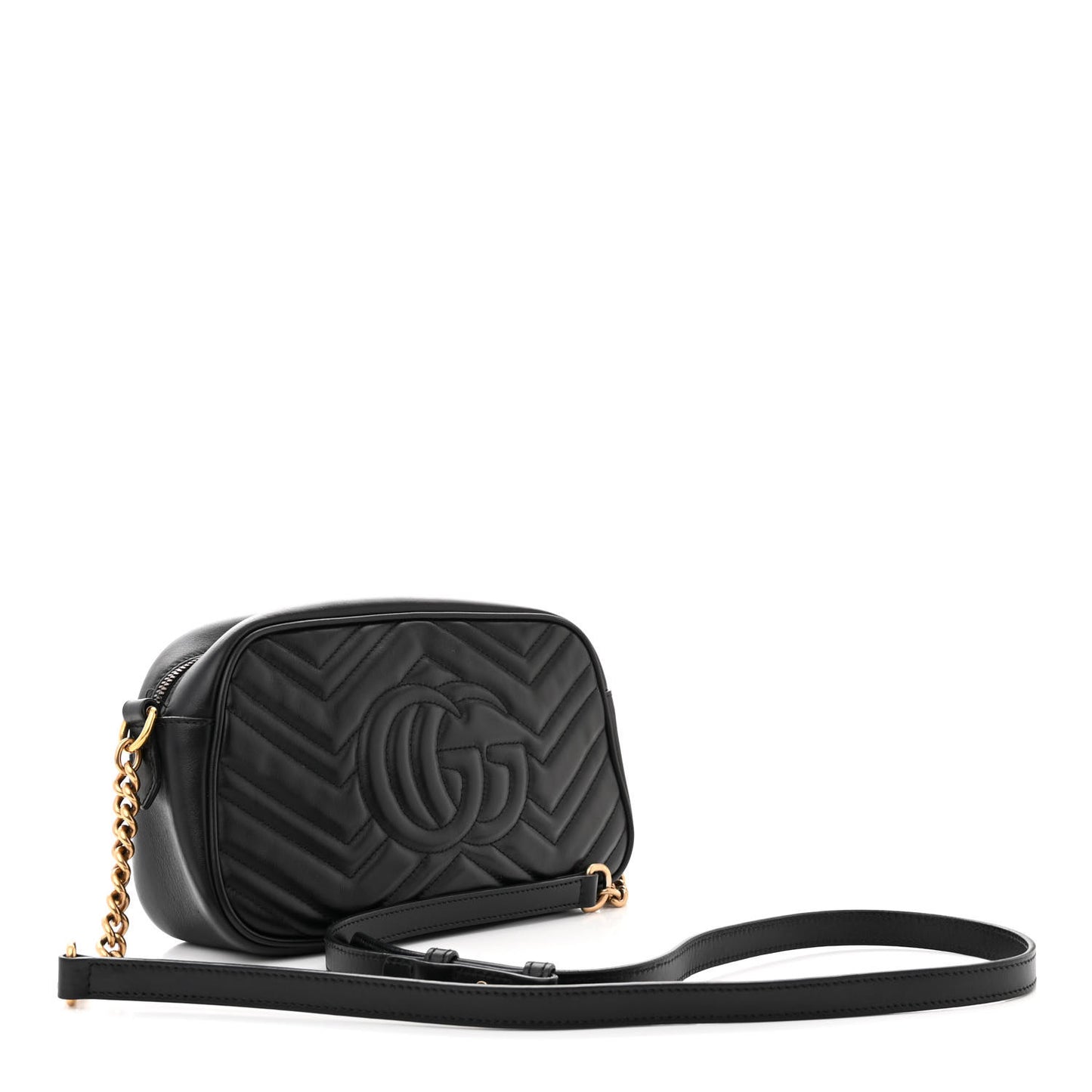 Calfskin Matelasse Small GG Marmont Chain Shoulder Bag Black