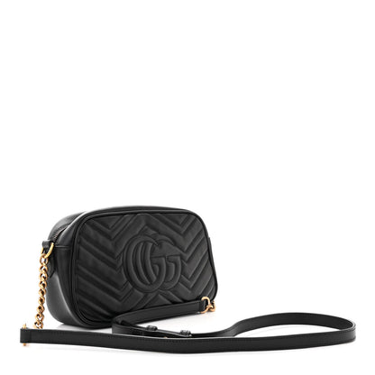 Gucci Calfskin Matelasse Small GG Marmont Chain Shoulder Bag Black 3 of 12