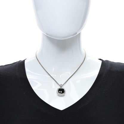 David Yurman Sterling Silver Diamond Black Onyx 14mm Albion Pendant Necklace 3 of 4