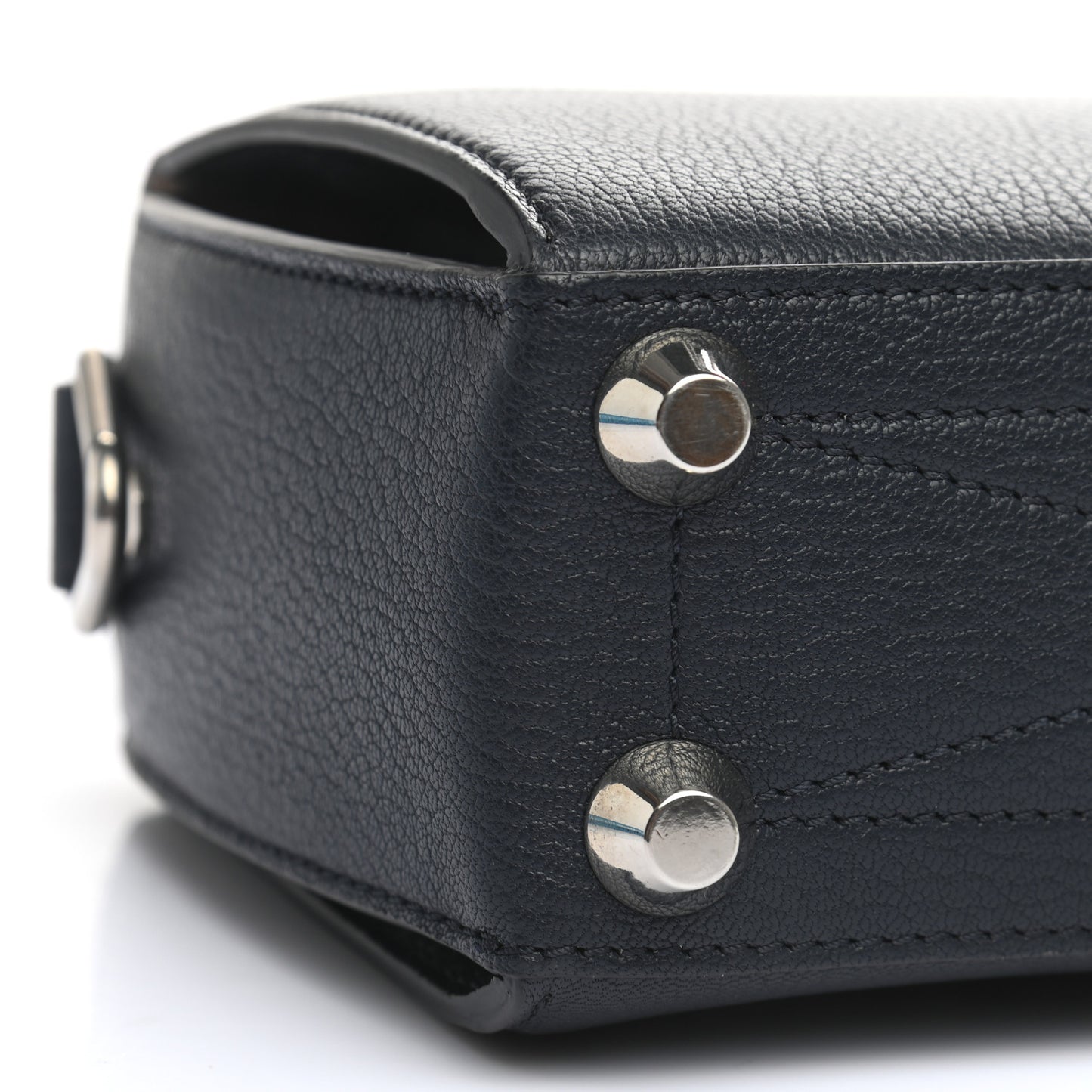 Fine Grain Goatskin Box Shoulder Bag 19 Navy