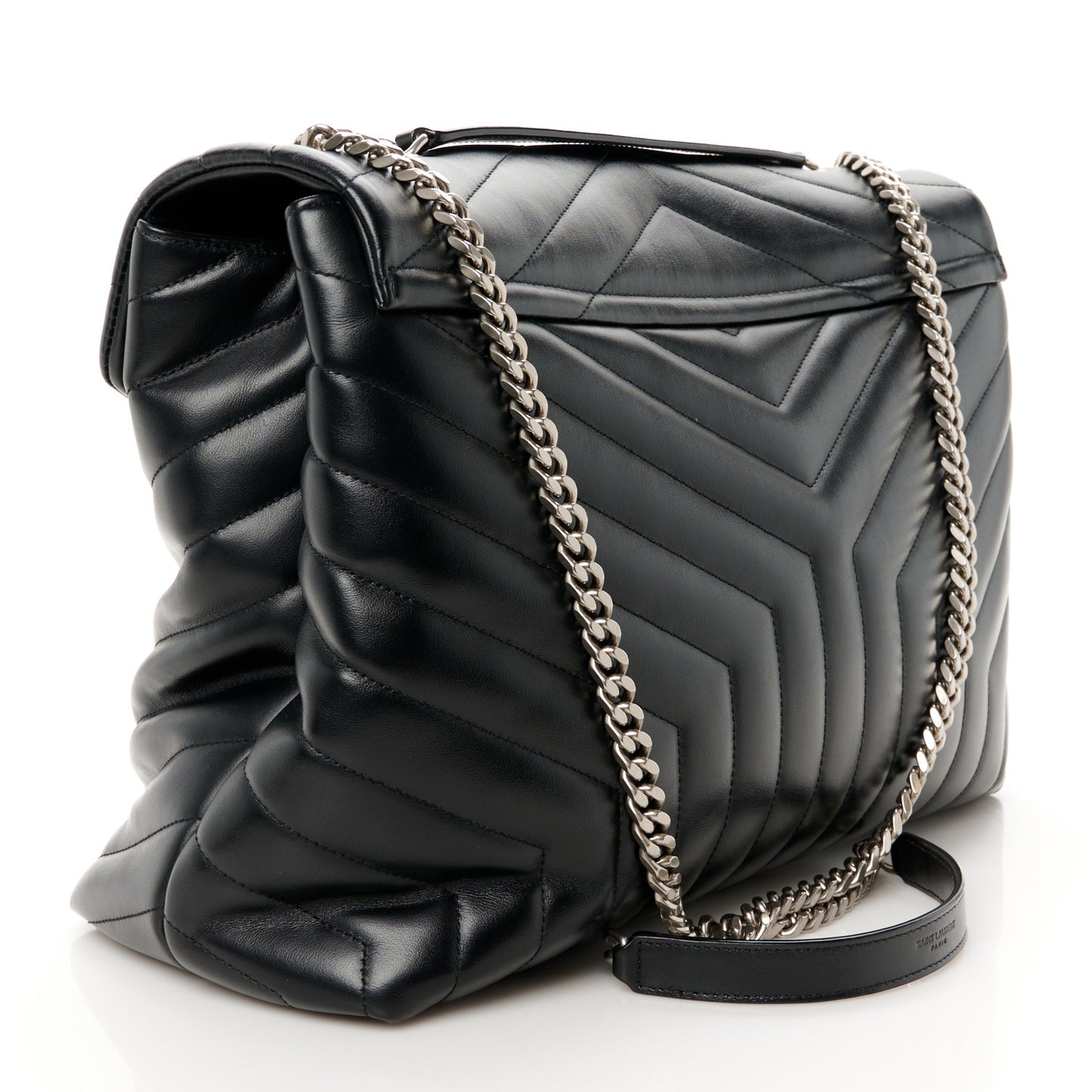 Calfskin Y Quilted Monogram Large Loulou Chain Satchel Black