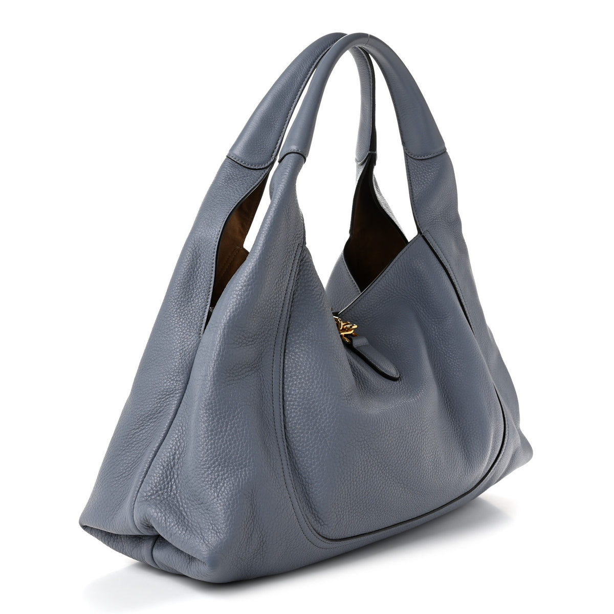 Grained Calfskin Softbit Maxi Shoulder Bag Foggy Grey