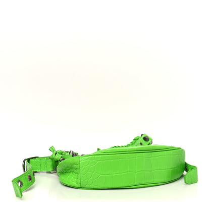 Balenciaga Extra Supple Calfskin Crocodile Embossed Le Cagole Shoulder Bag XS Acid Green 5 of 11