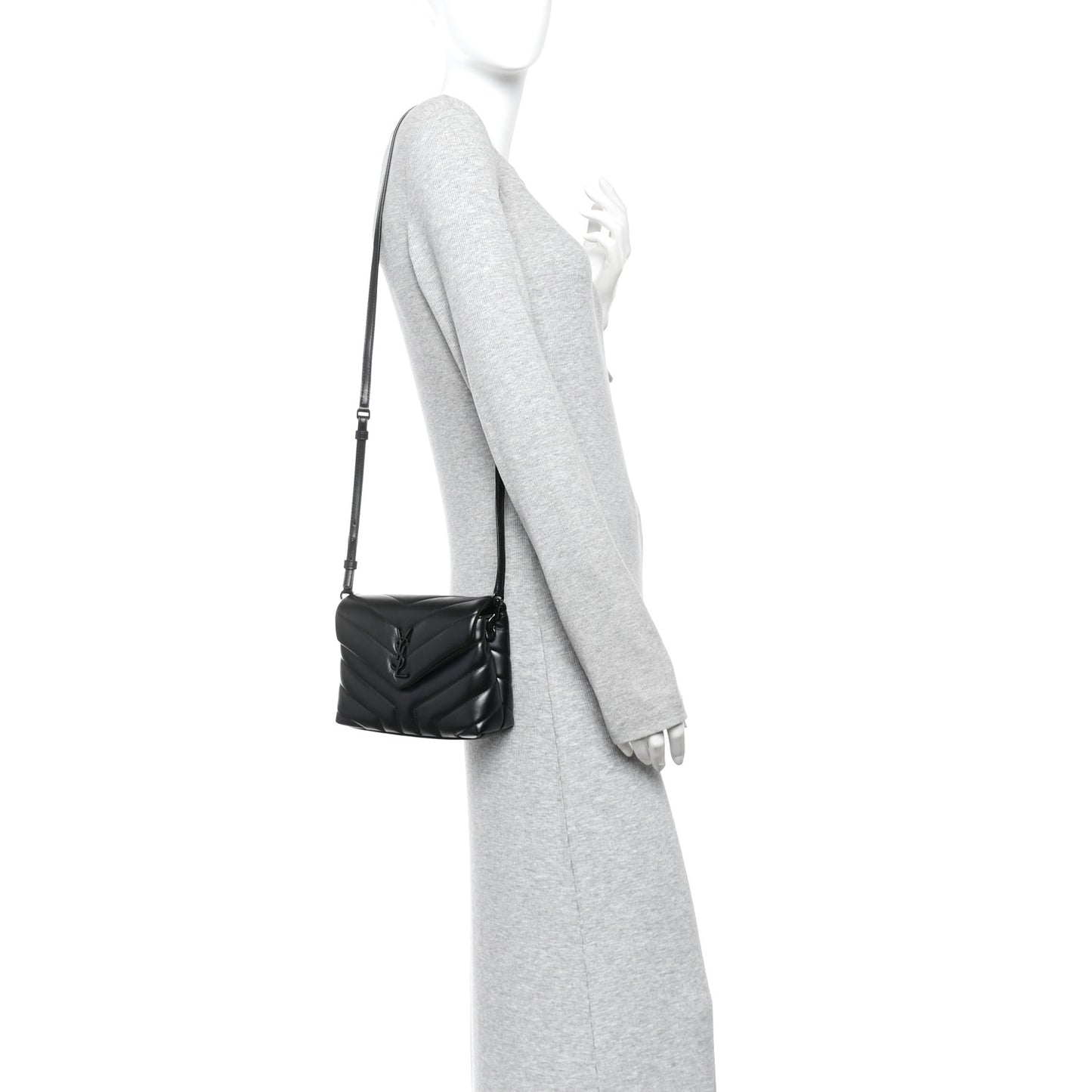 Calfskin Y Quilted Monogram Monochrome Toy Loulou Crossbody Bag Black
