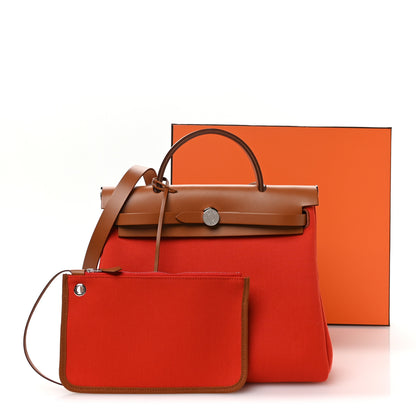 Hermes Vache Hunter Toile Herbag Zip Retourne 31 PM Orange Mecano Fauve 12 of 12