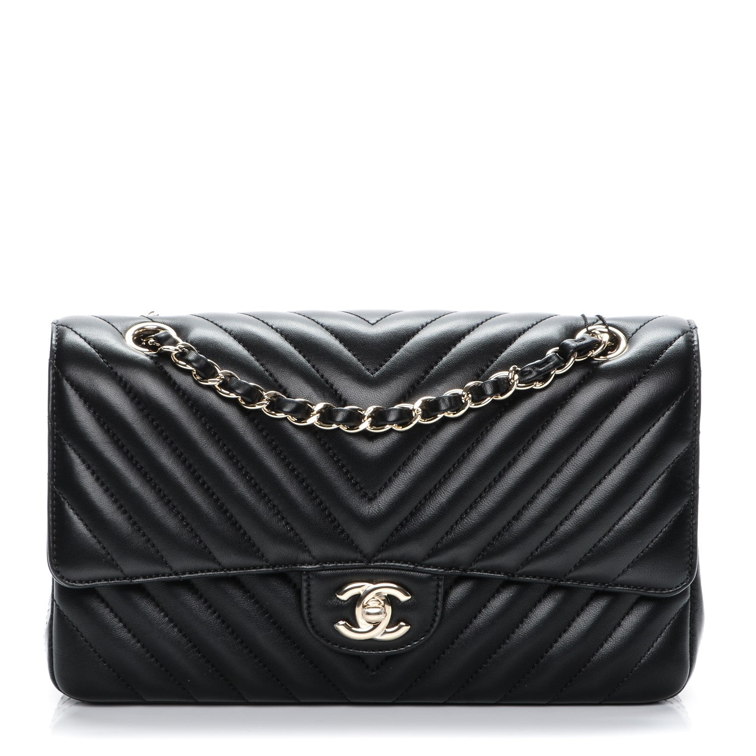 Chanel Lambskin Chevron Quilted Medium Double Flap Black 1 of 11
