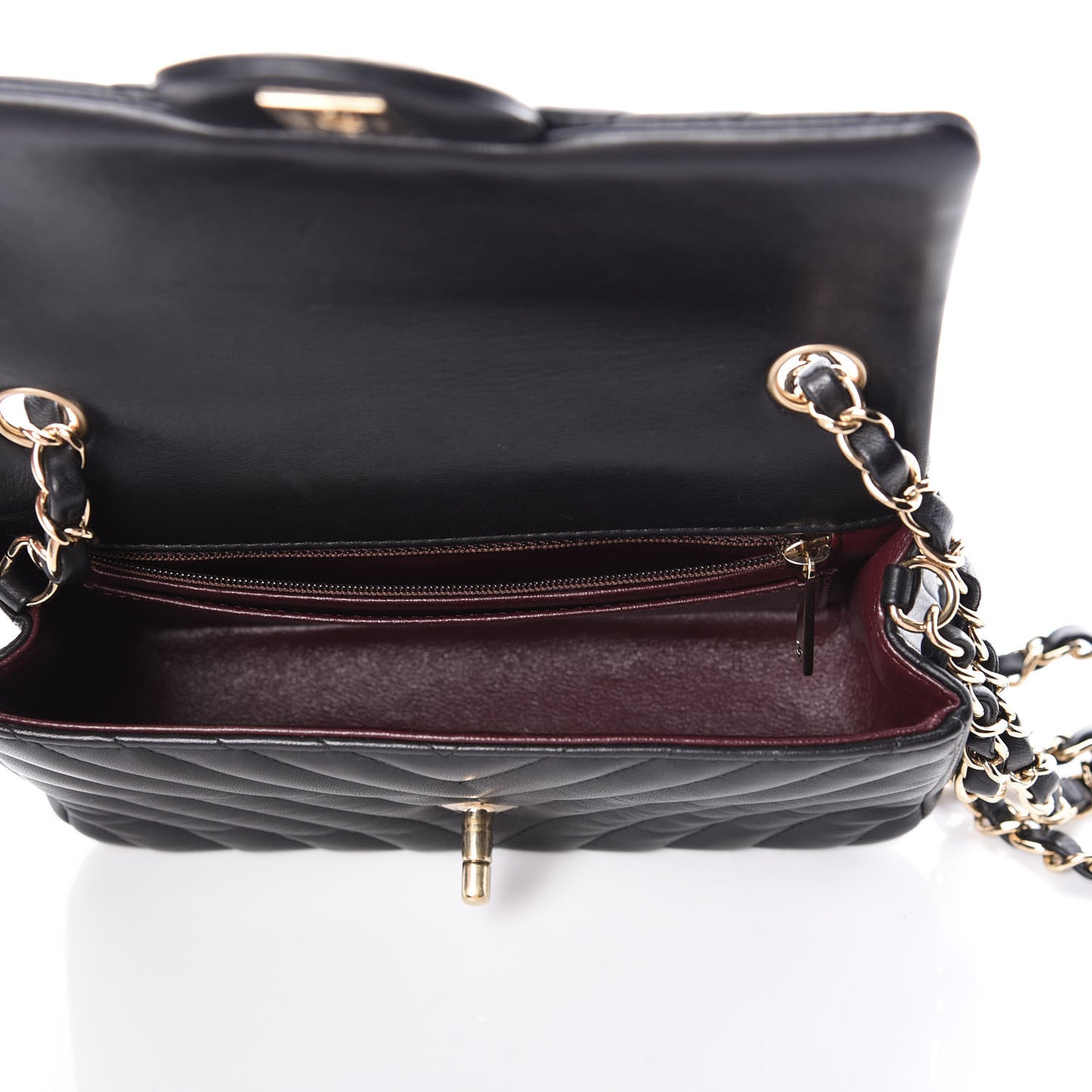 Lambskin Chevron Quilted Mini Rectangular Flap Black
