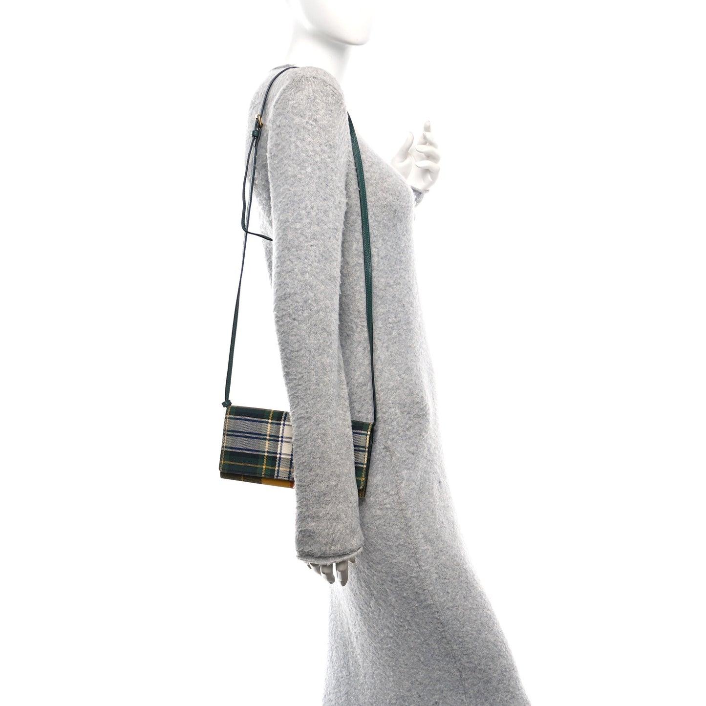 Canvas Tartan Check Mix Henley Wallet on Chain Green Multicolor