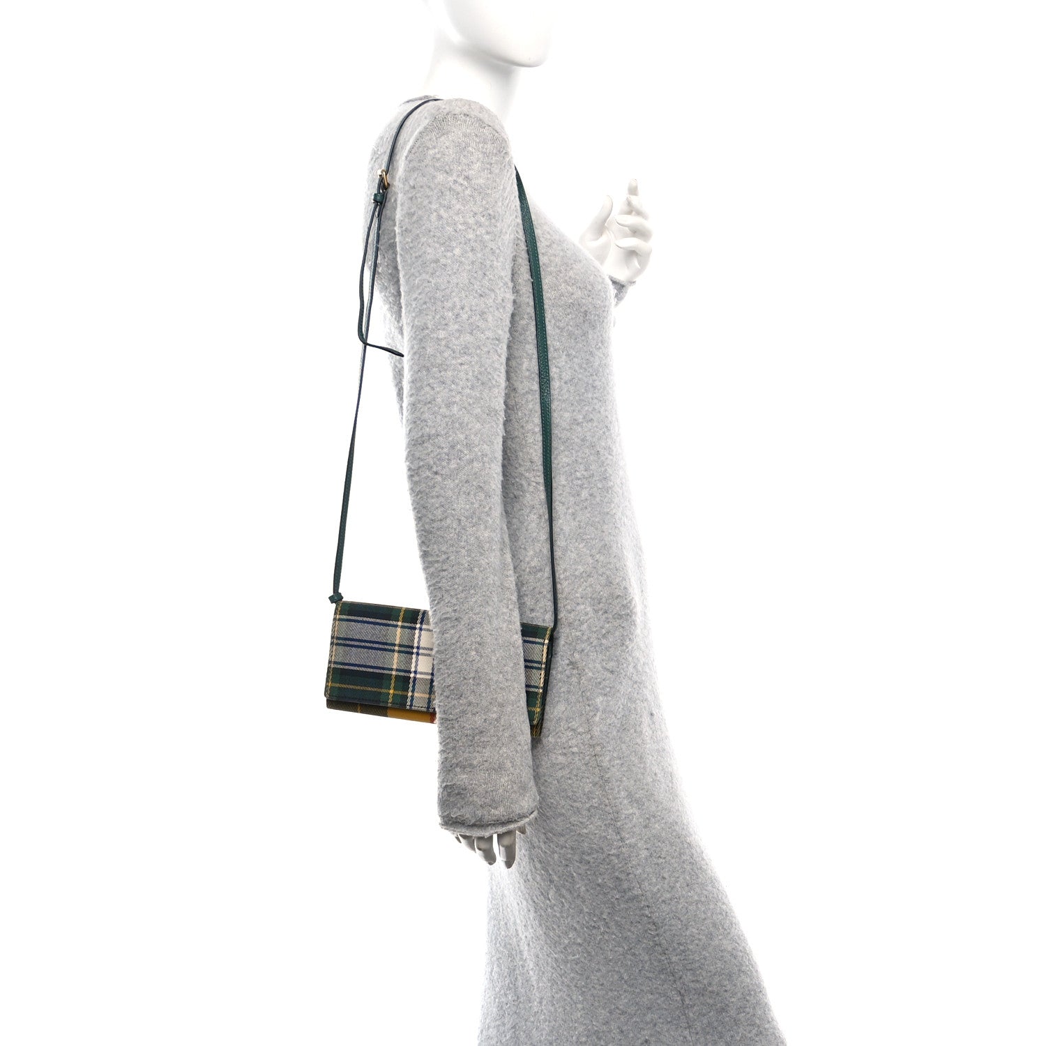 Burberry Canvas Tartan Check Mix Henley Wallet on Chain Green Multicolor 2 of 11