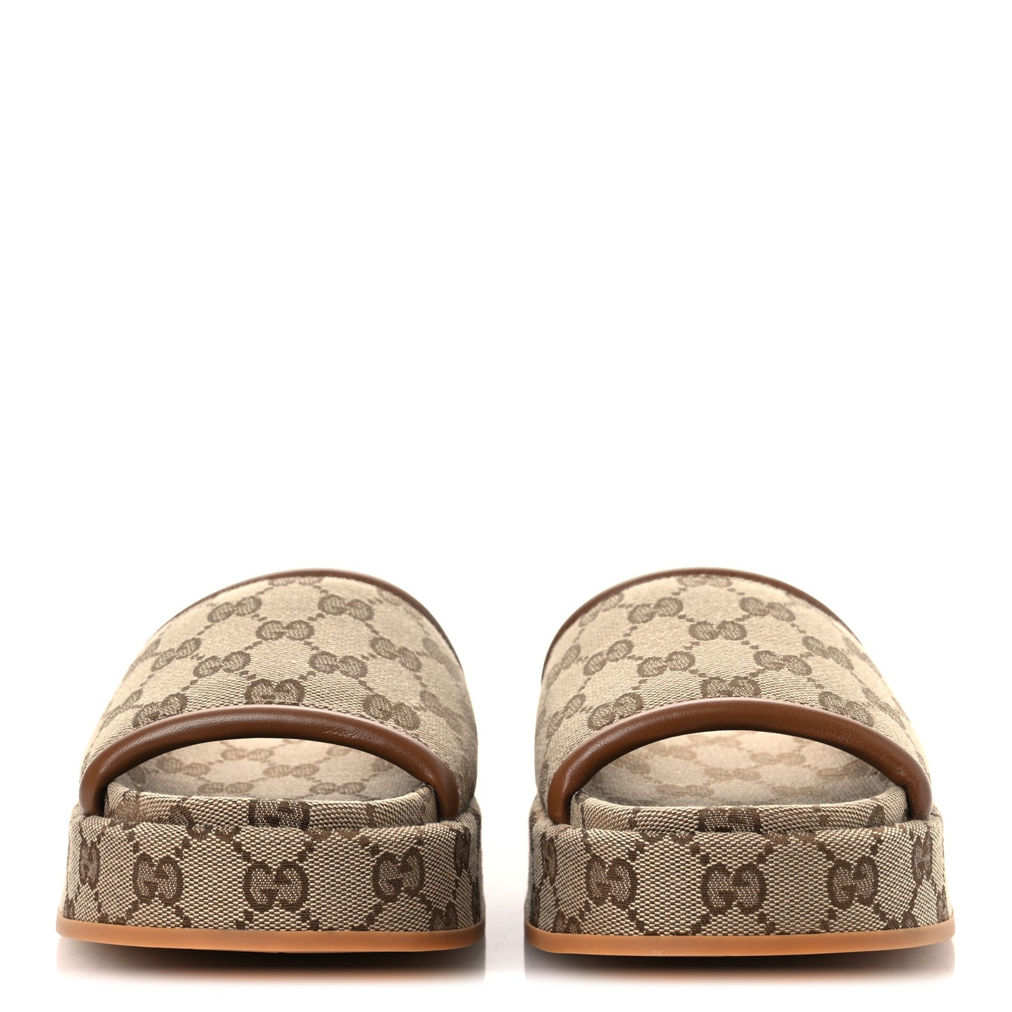 Original GG Canvas Monogram Womens GG Platform Sandals 37.5 Beige Ebony Sundial