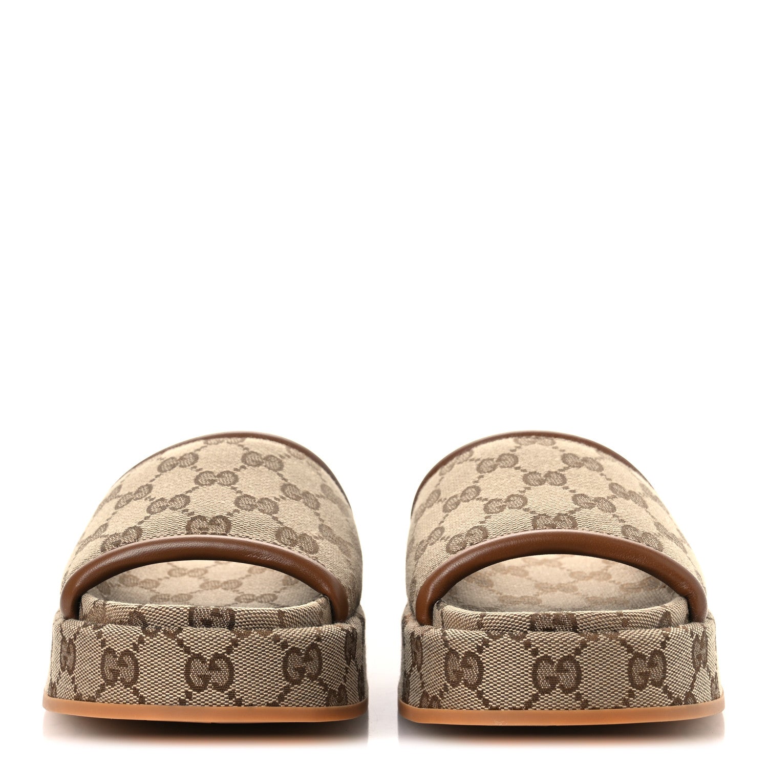 Gucci Original GG Canvas Monogram Womens GG Platform Sandals 37.5 Beige Ebony Sundial 3 of 11