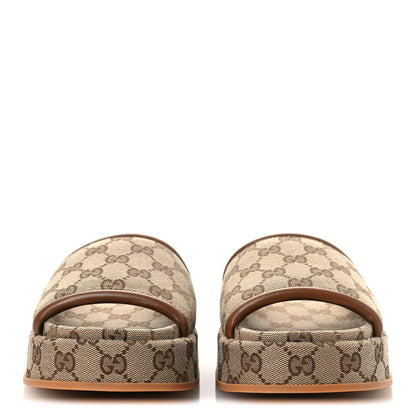 Gucci Original GG Canvas Monogram Womens GG Platform Sandals 37.5 Beige Ebony Sundial 3 of 11
