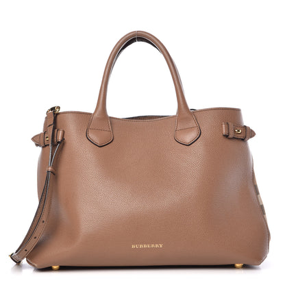 Burberry Grainy Calfskin House Check Medium Banner Tote Dark Sand 1 of 15