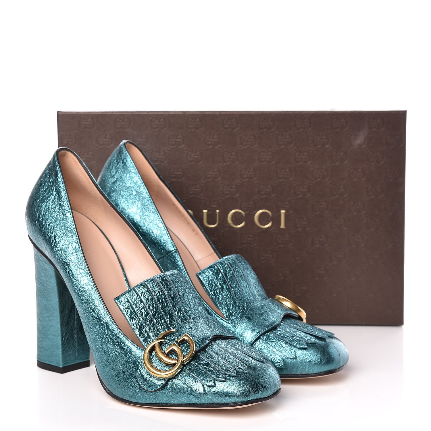 Gucci Galassia GG Marmont Fringe 105mm Loafer Pumps 41 Turchese 9 of 9