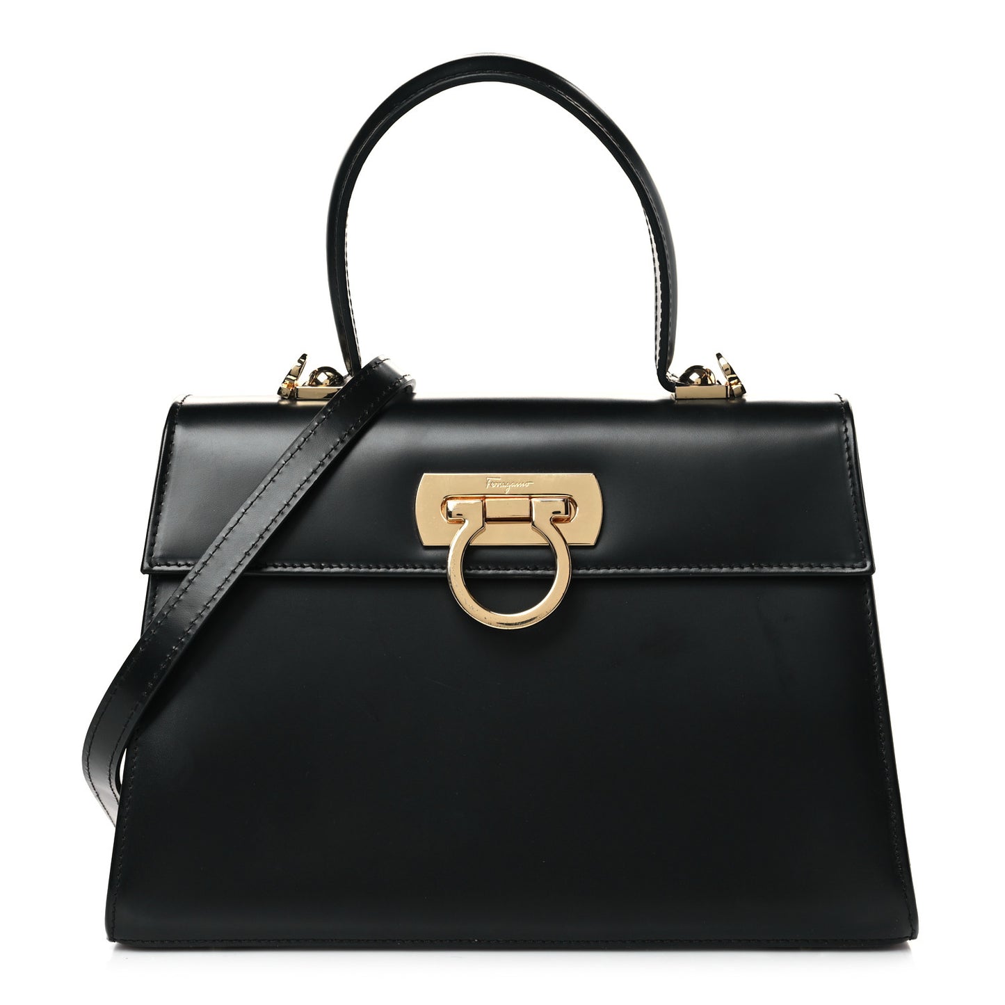 Brushed Off Calfskin Iconic Large Top Handle Bag Black
